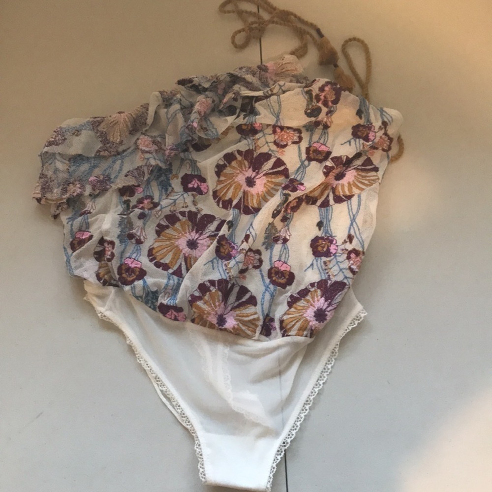 Free People Floral One-Shoulder Bodysuit - Purple and Gold - Picture 7 of 9